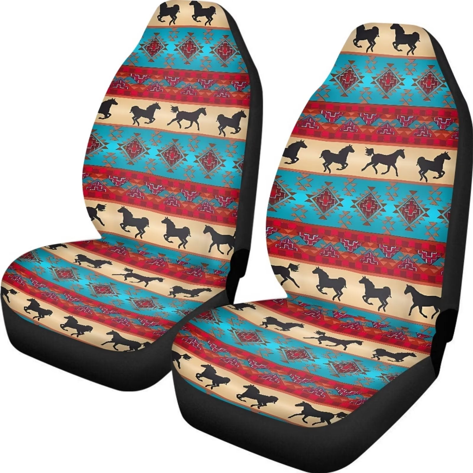 NETILGEN Ethnic Geometric Aztec Tribe Horse Pattern Car Covers Set Fit SUV Auto Vehicle Van 2 Pcs Car Seat Covers Full Set with Hard-Wearing Seat Bench Cover Decor