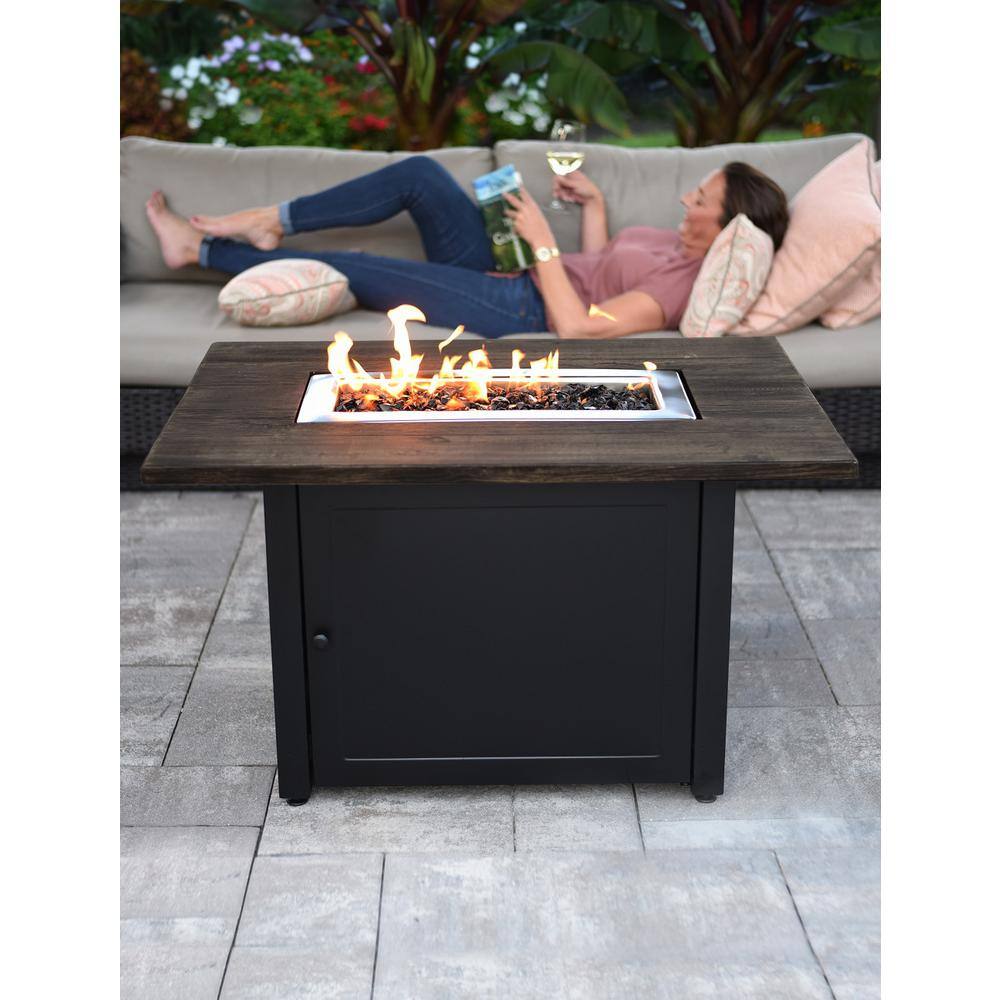 Endless Summer 40 in. x 28 in. Outdoor Rectangular Steel Frame LP Gas Brown Fire Pit with Electronic Ignition and Cover GAD17107ES