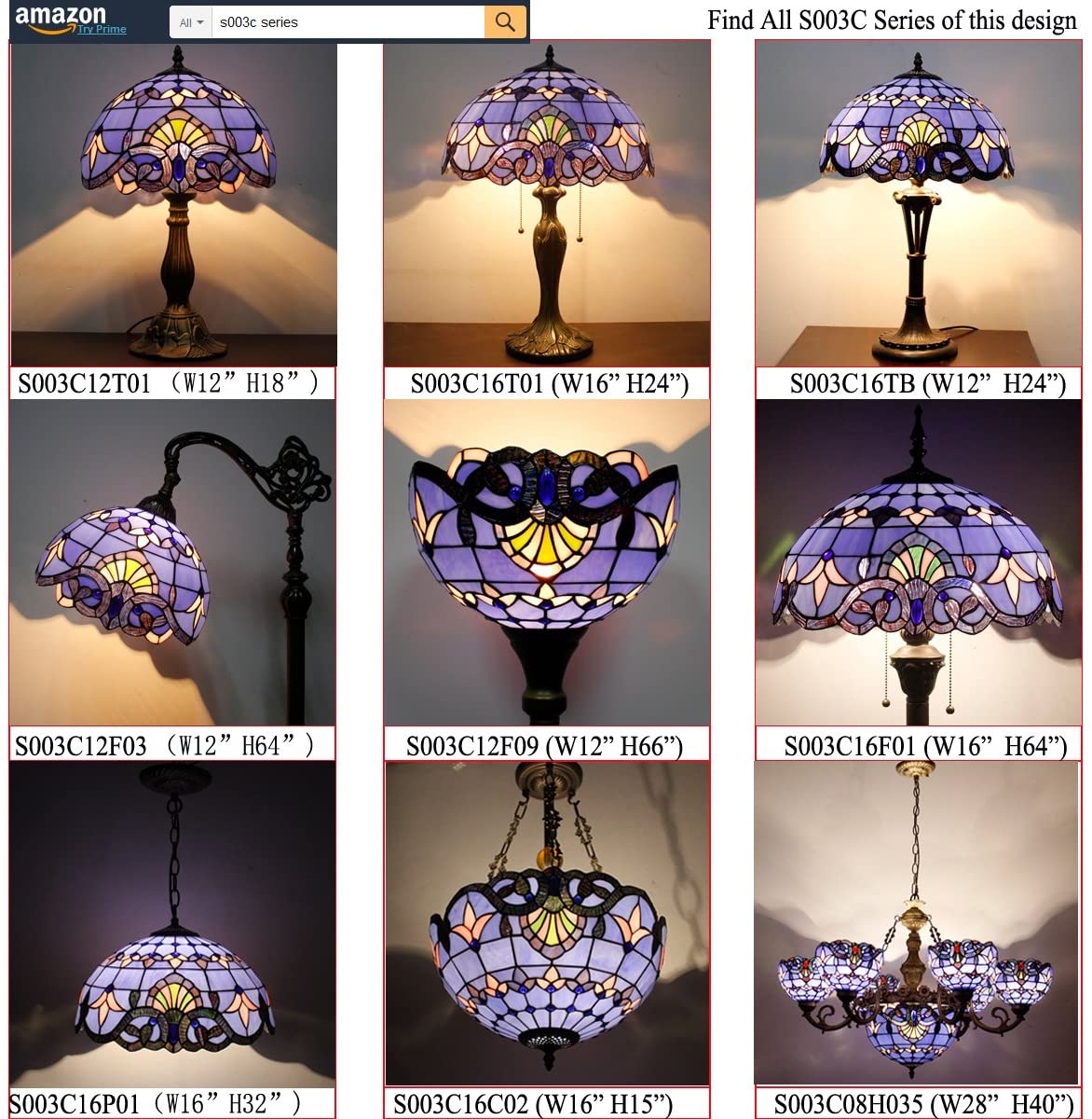 SHADY  Lamp Stained Glass Table Lamp 12X12X18 Inches Blue  Baroque Style Lavender Bedside Reading Desk Light Decor Bedroom Living Room Home Office S003C Series