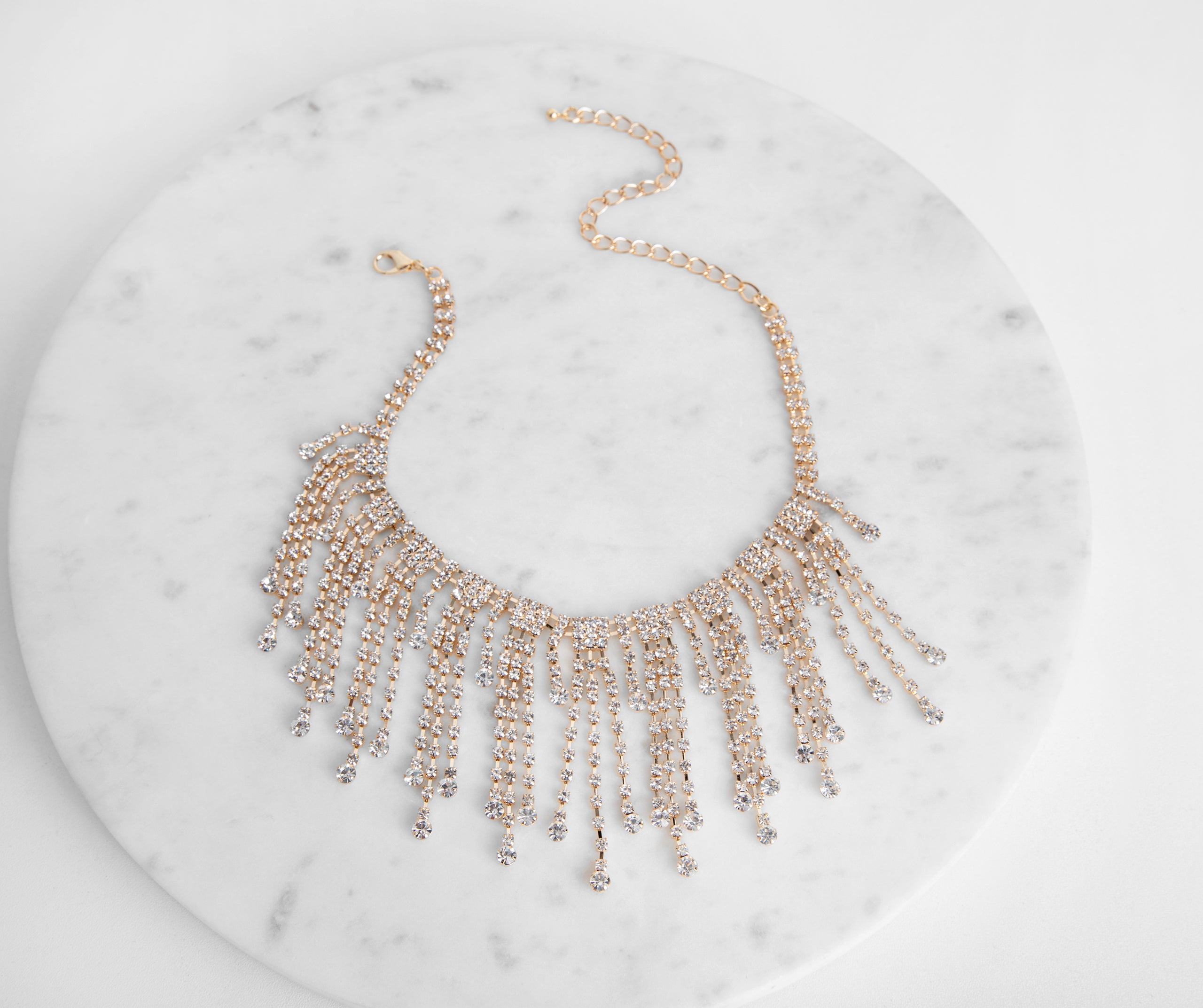 Boho Glam Rhinestone Fringe Choker Necklace