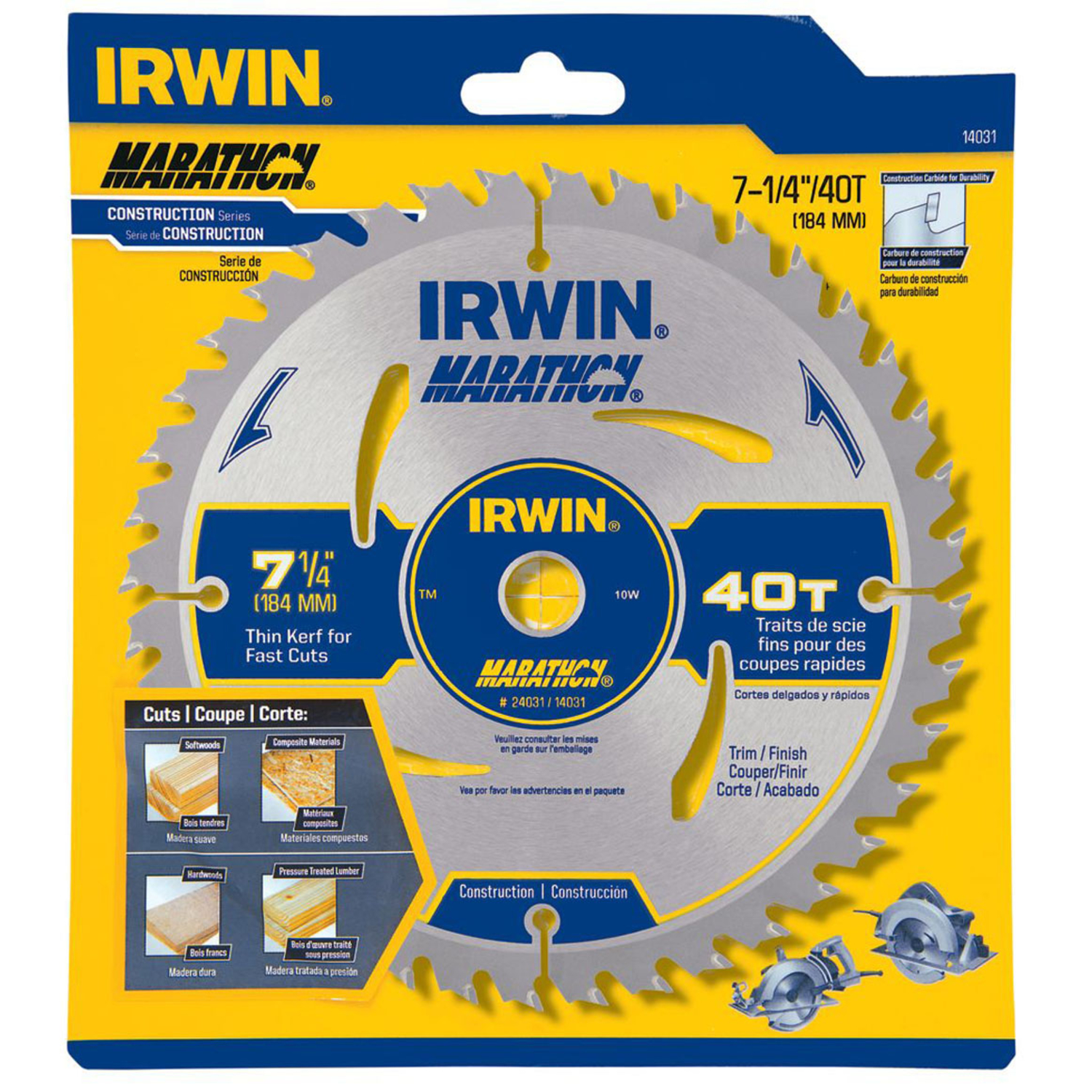 Irwin Marathon 7-1/4 in. D X 5/8 in. Carbide Circular Saw Blade 40 teeth 1 pk