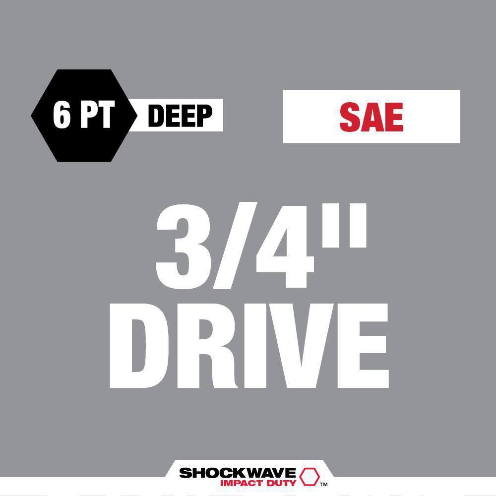 MW SHOCKWAVE 34 in. Drive SAE Deep Well Impact 6 Point Impact Socket Set (8-Piece) 49-66-7018