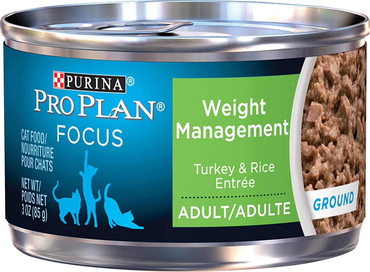 Purina Pro Plan Focus Adult Weight Management Ground Turkey and Rice Entree Canned Cat Food 3-oz case of 24