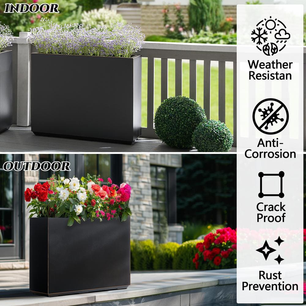 EDYO LIVING Metal Box Square Planter in Black HCMP008-BLK