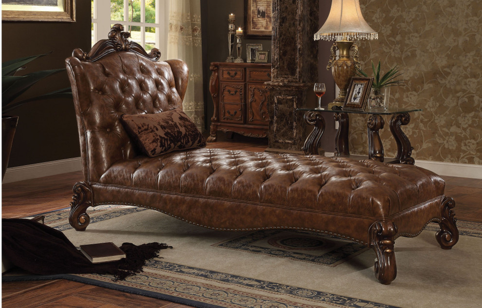 Acme Versailles Chaise w/1 Pillow in L.Brown PU  ampCherry Oak 96544   Victorian   Indoor Chaise Lounge Chairs   by Acme Furniture  Houzz