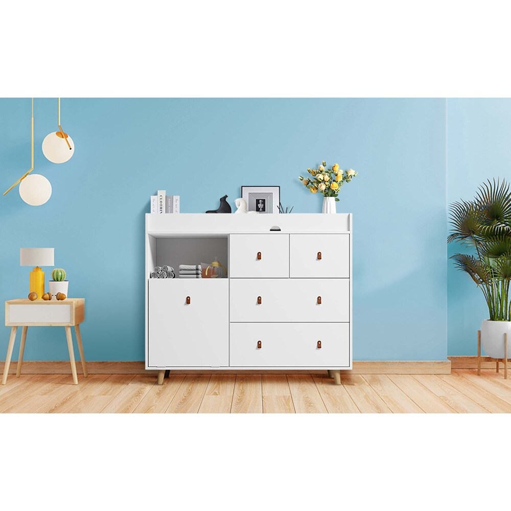 Wood Nursery Baby Dresser White Bedroom Dresser with 5 Drawers 38\