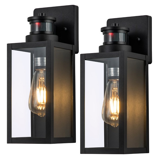 C Cattleya 2 pack Matte Black Motion Sensor And Dusk To Dawn Outdoor Wall Lantern