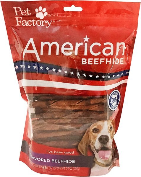 Pet Factory Beefhide 5-inch Twist Sticks Beef Flavored Dog Hard Chews， 1-lb bag