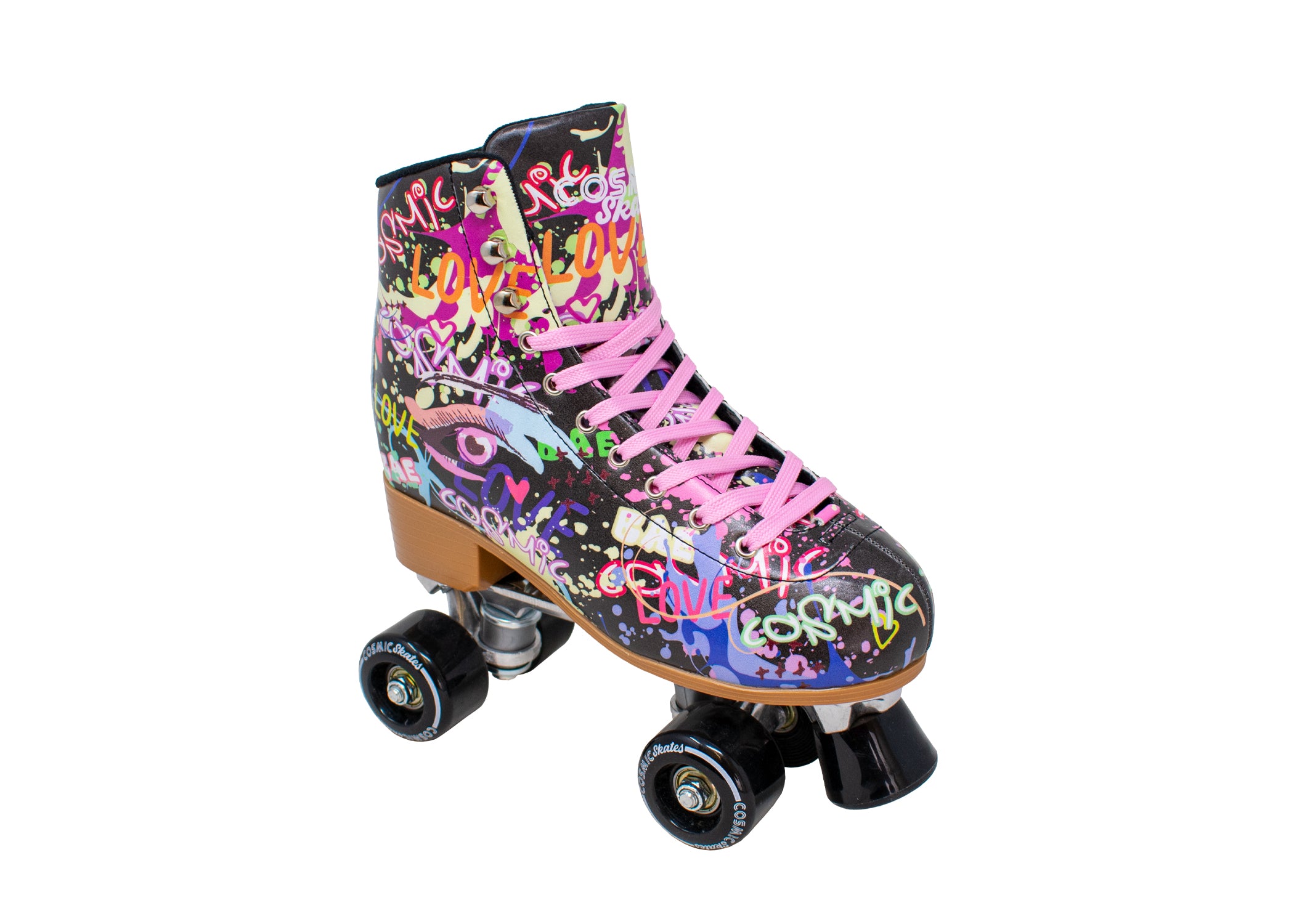 COSMIC SKATES ART Women's Graffiti Printed High Top Lace Up Classic Quad Roller Skates