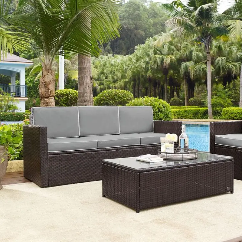 Palm Harbor Gray and Wicker Patio Sofa