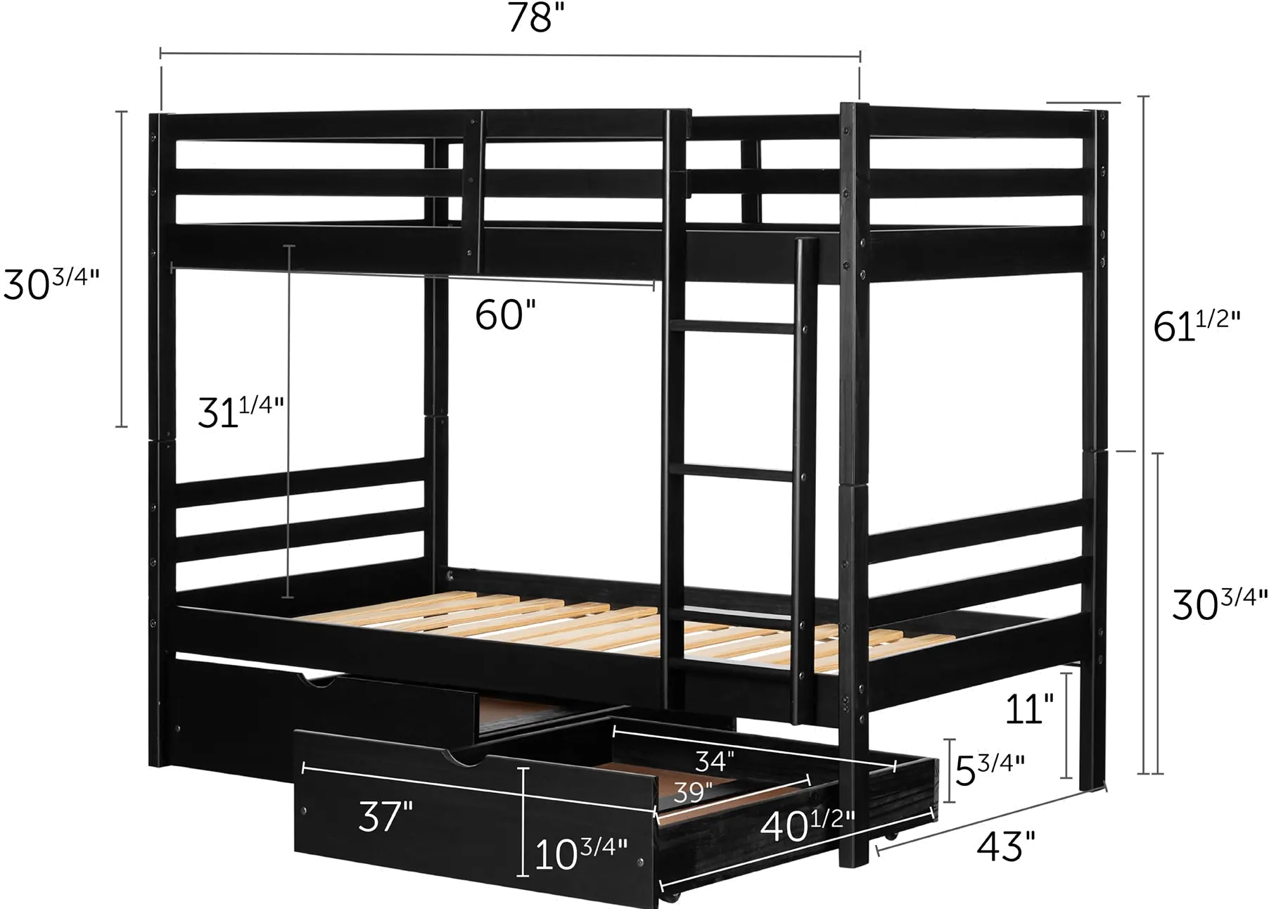 Fakto Black Twin Bunk Beds with Drawers - South Shore