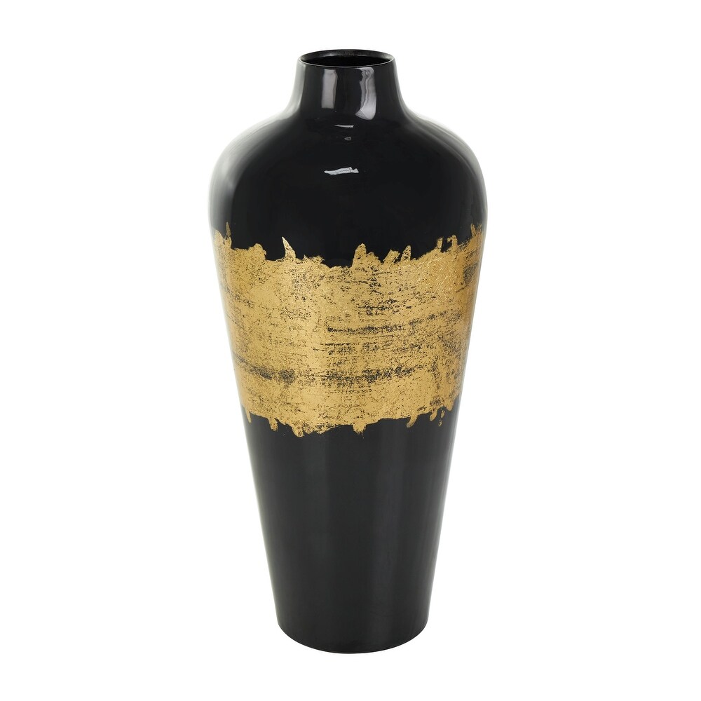 Black Metal Abstract Vase with Gold Detailing