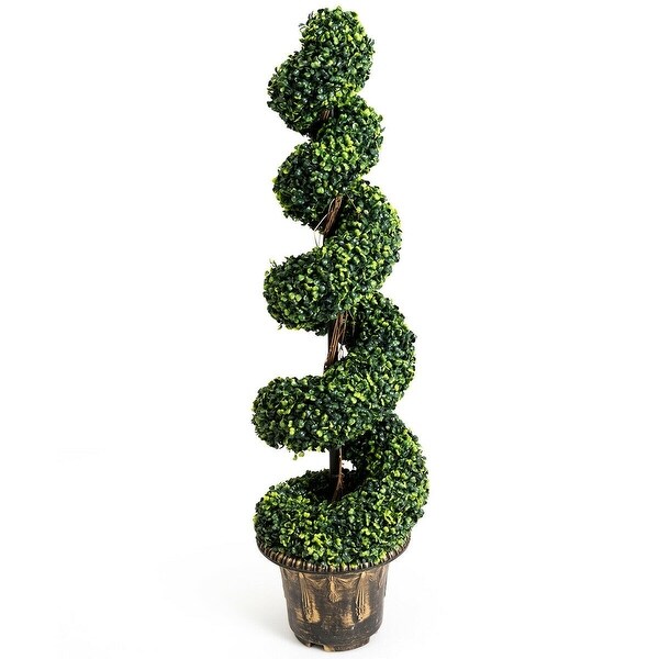 2Set 4' Artificial Decor Green Boxwood Spiral Tree