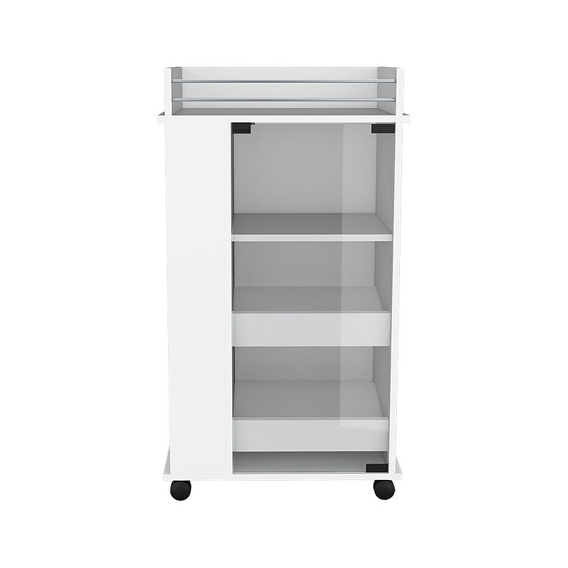 DEPOT E-SHOP Lansing Bar Cart with Glass Door， 2-Side Shelves and Casters， White