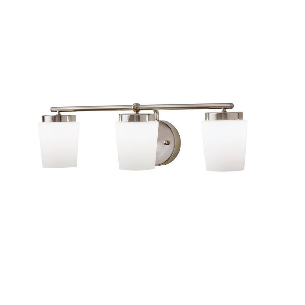 Hampton Bay Jackson Park 22 in. 3-Light Brushed Nickel Integrated LED Bathroom Vanity Light Bar with Frosted Glass SMA030EKTDG18D