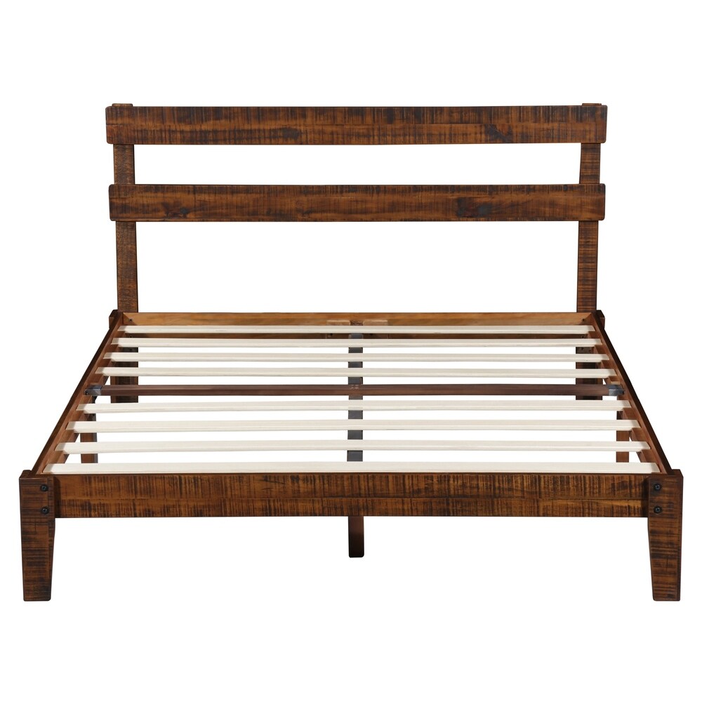 Sleeplanner Rustic Wood Platform Bed Frame with Headboard  No Box Spring Needed