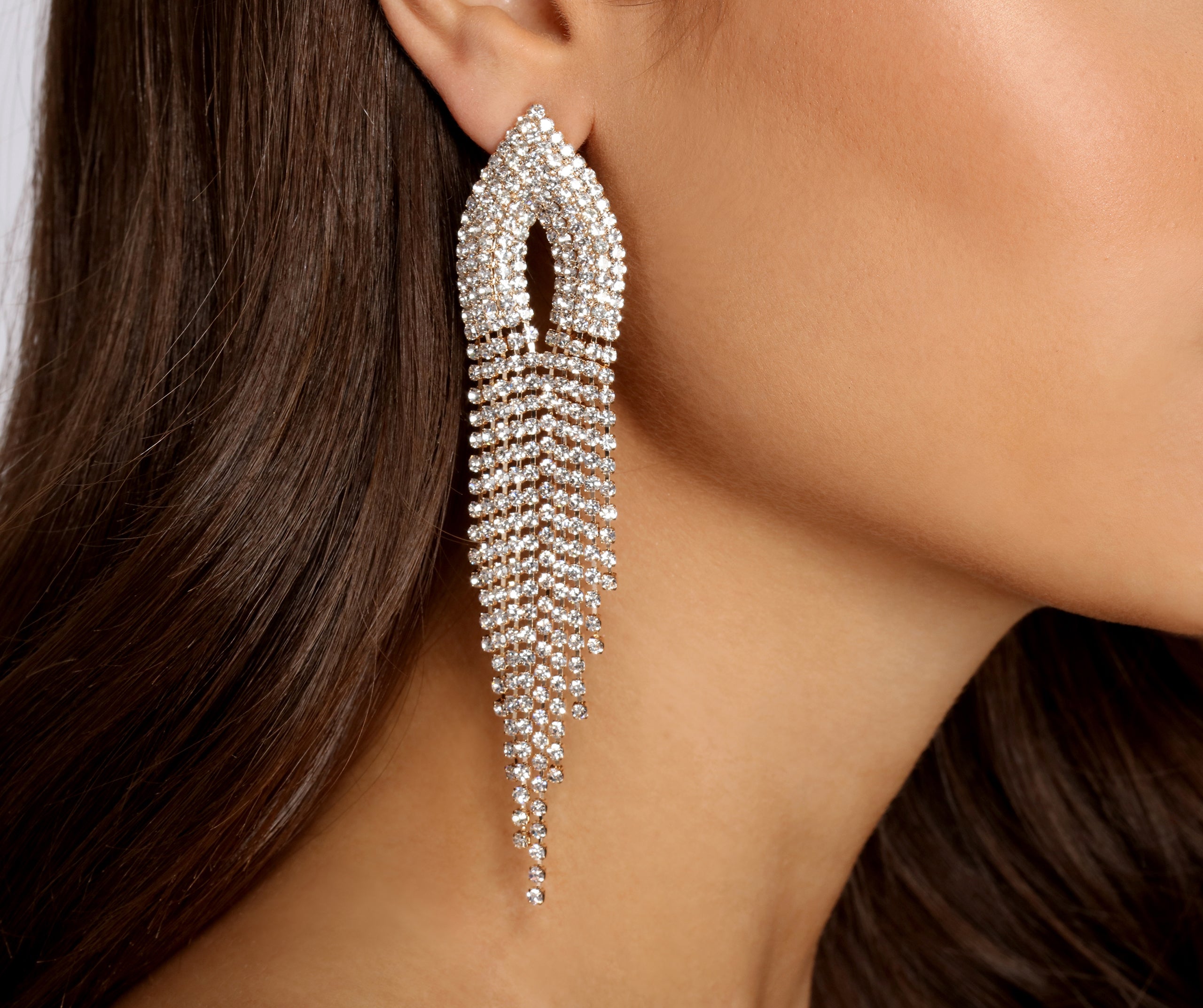 Party Time Pointed Rhinestone Fringe Earrings