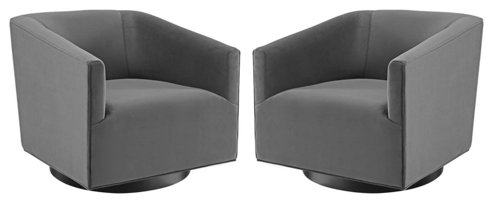 Twist Swivel Chair Performance Velvet Set of 2 Gray   Contemporary   Armchairs And Accent Chairs   by Kolibri Decor  Houzz