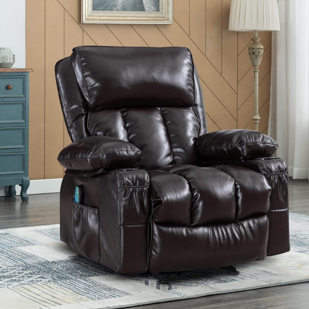 Modern Recliner  Extra Padded Faux Leather Seat Seat With Pillowed Arms  Brown   Modern   Recliner Chairs   by Decor Love  Houzz