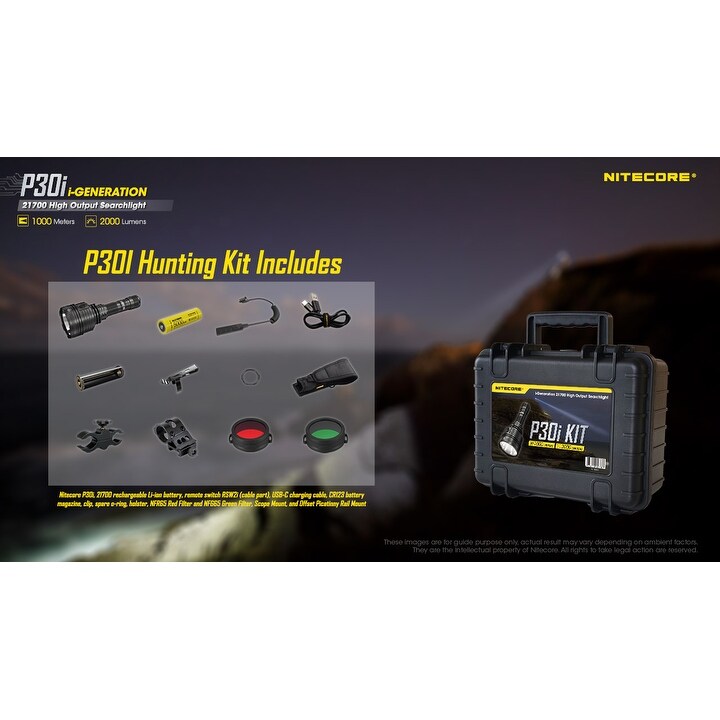 NITECORE P30i 2000 Lumen 1093 Yard Long Throw Flashlight Hunting Kit