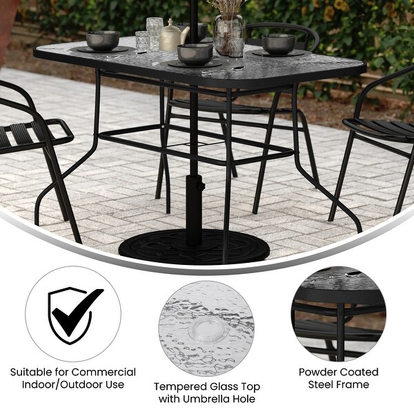 Commercial Tempered Glass and Steel Patio Table with Umbrella Hole