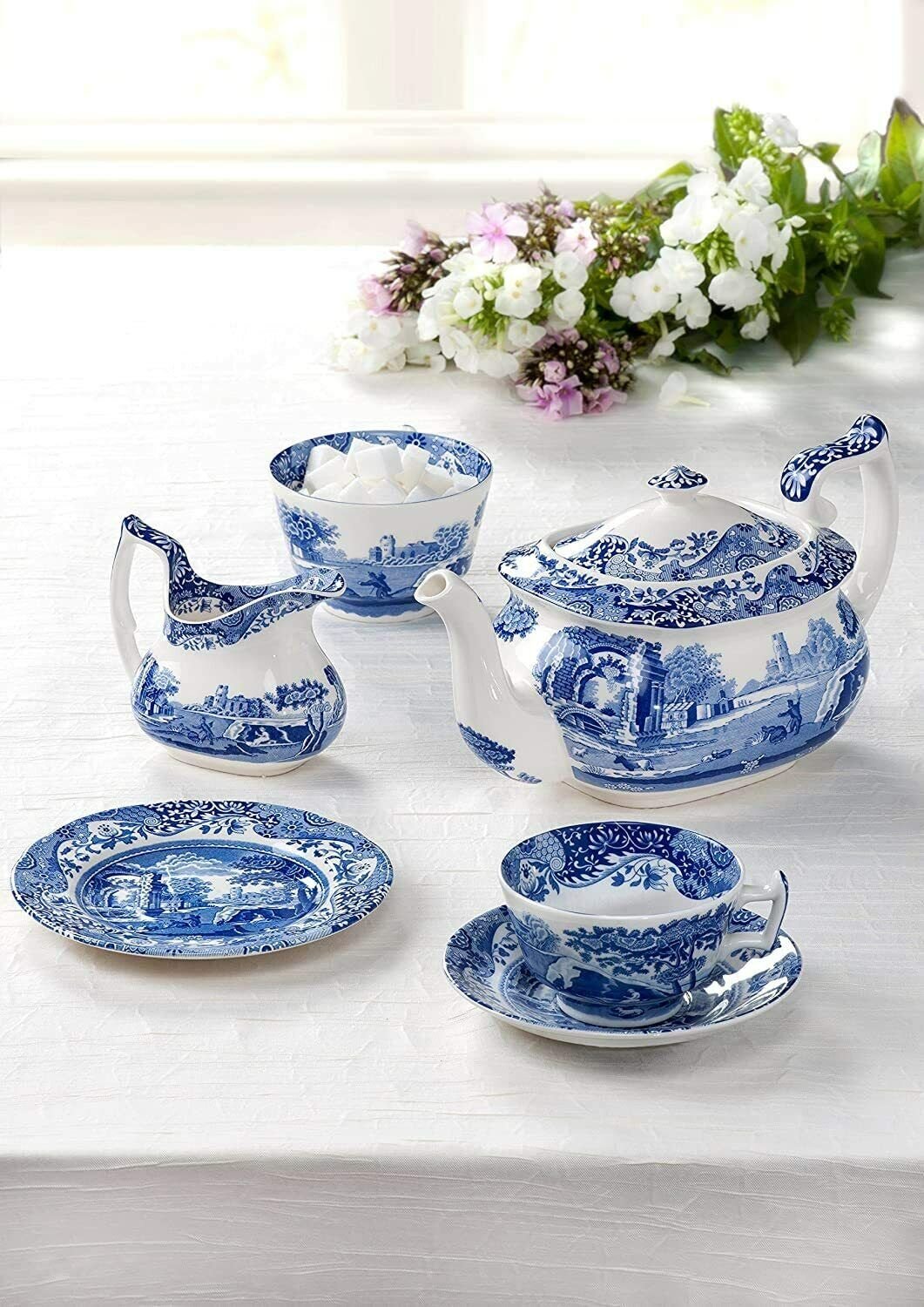 Spode Blue Italian Fine Earthenware 9 Inch Pasta Bowls， Set of 4 - Blue/White