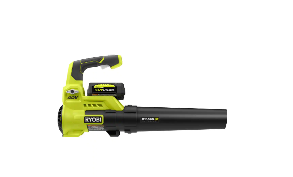 RYOBI RY40480VNM 40V 110 MPH 525 CFM Cordless Battery Variable-Speed Jet Fan Leaf Blower with 4.0 Ah Battery and Charger