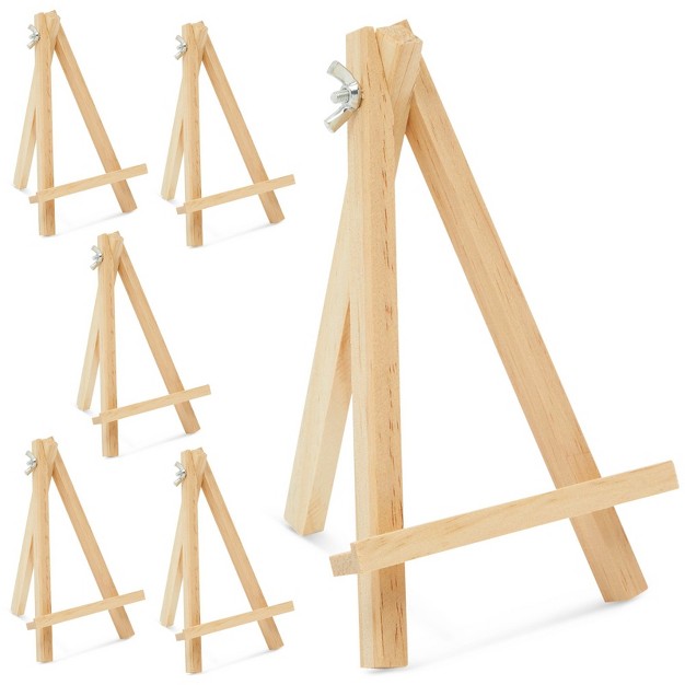 Juvale 6 pack Wooden Easel Mini Easel Stands And Place Card Holders For Table Top Artwork Display Invitations Photos Party Favors 7 Inches