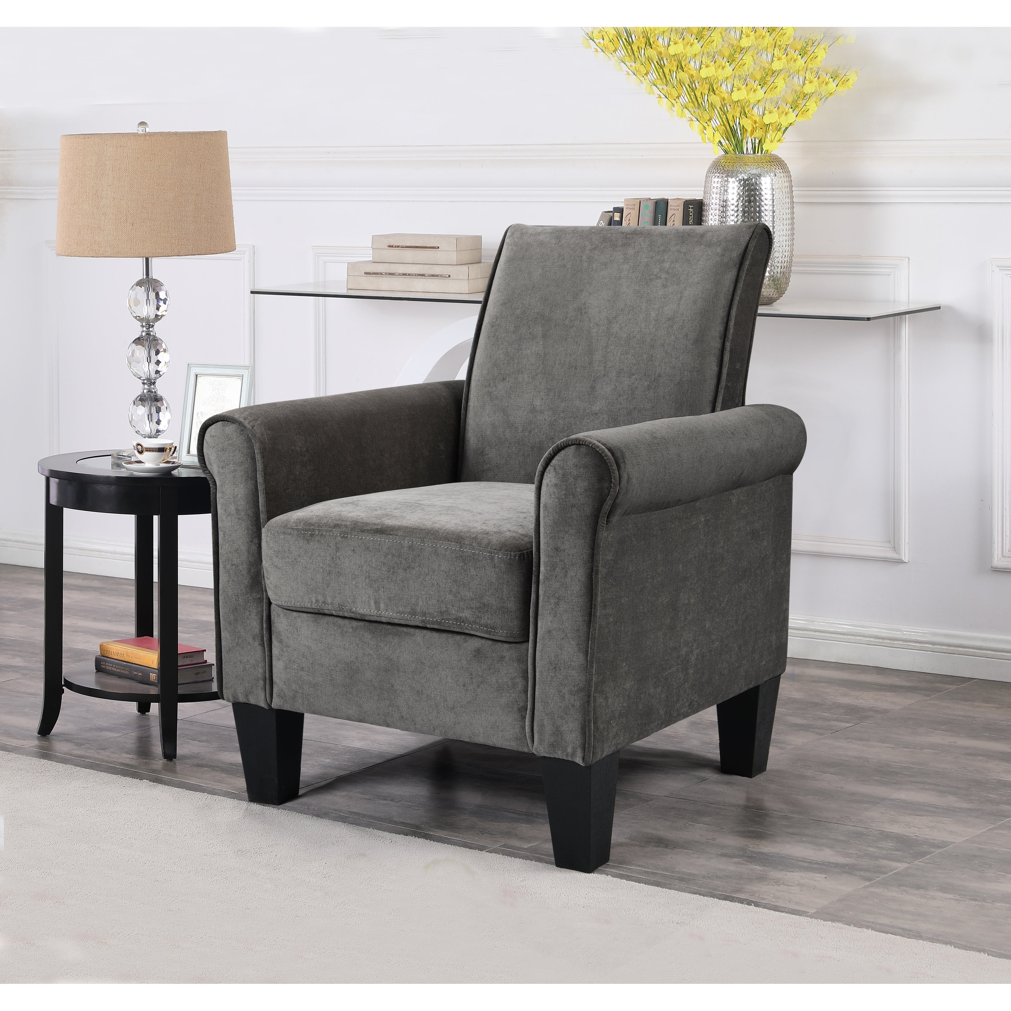 High Quality Fabric Accent Chairs， Sleek Lounge Chairs Comfy Sofa Chair， PU Leather Flared Armchair， Charcoal Grey