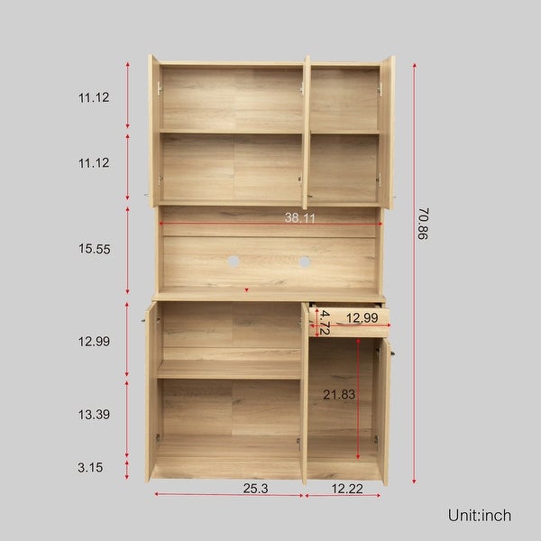 Modern Tall Wardrobe with 6-Doors， 1-Open Shelves and 1-Drawer - - 36805924