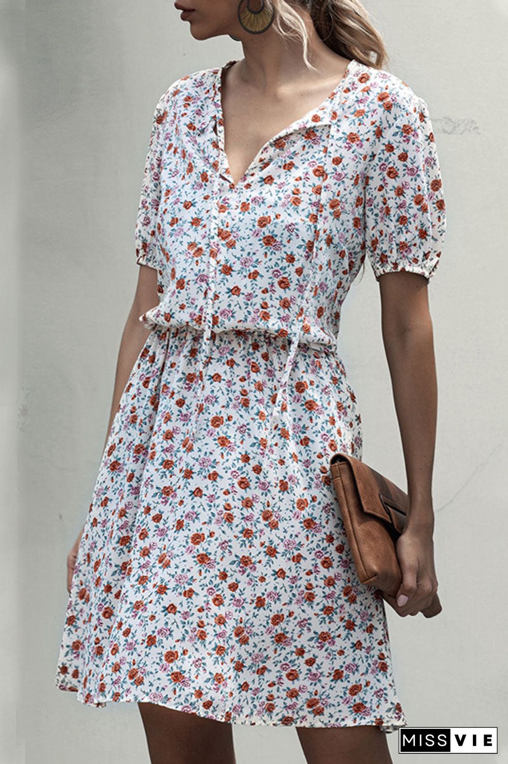 Fashion Casual Print Split Joint V Neck A Line Dresses