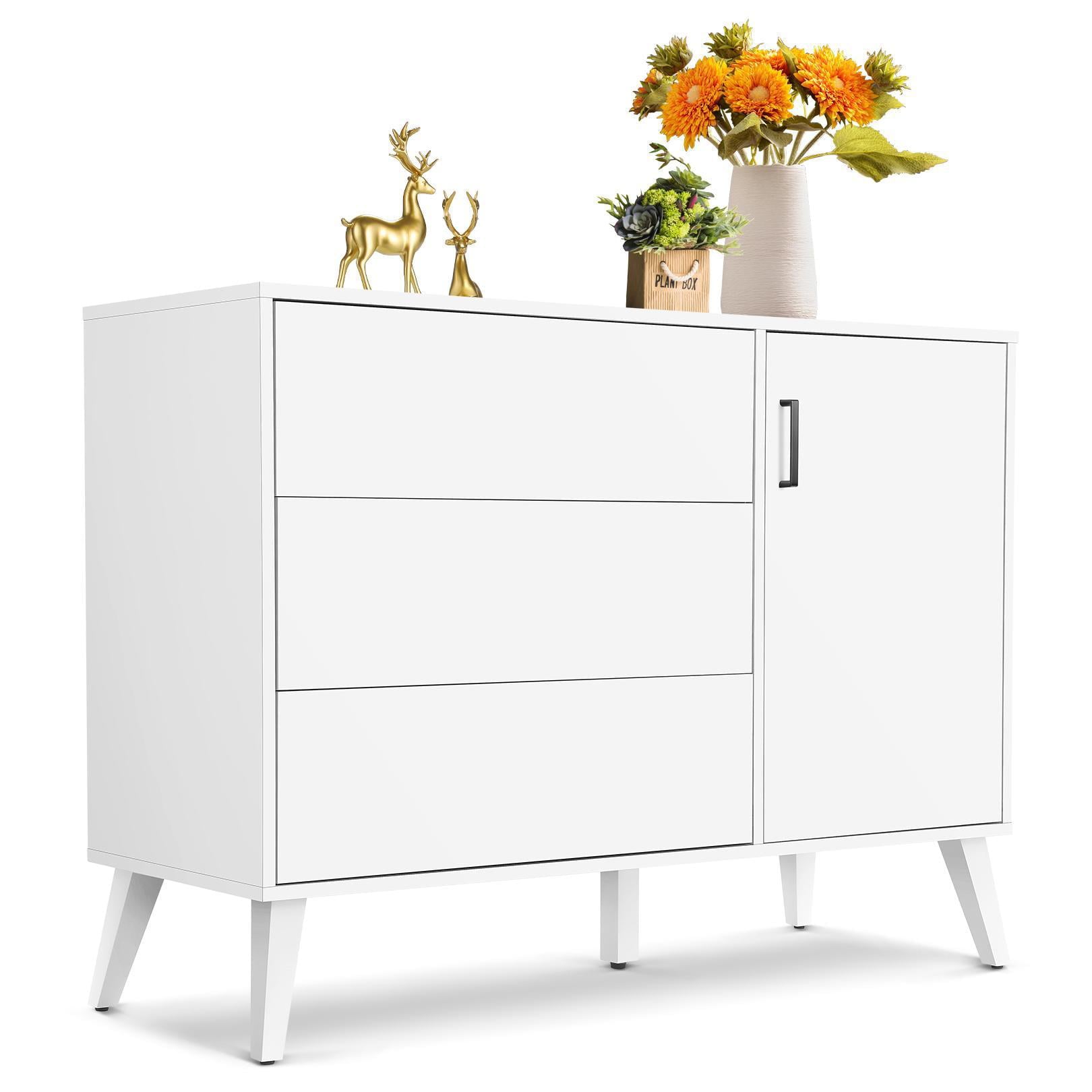 SEJOV 3-Drawer Horizontal Dresser with door for Living Room, Bedroom, Home Office,White