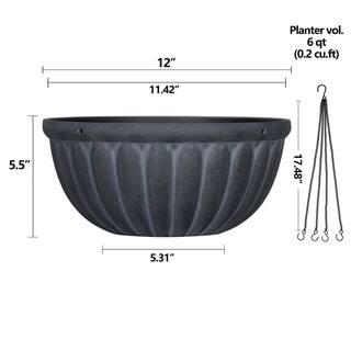 Vigoro 12 in. x 5.5 in. H Madigan Black Decorative Resin Hanging Basket Planter (12 in. D) with Drainage Holes PTJ7412TWJ