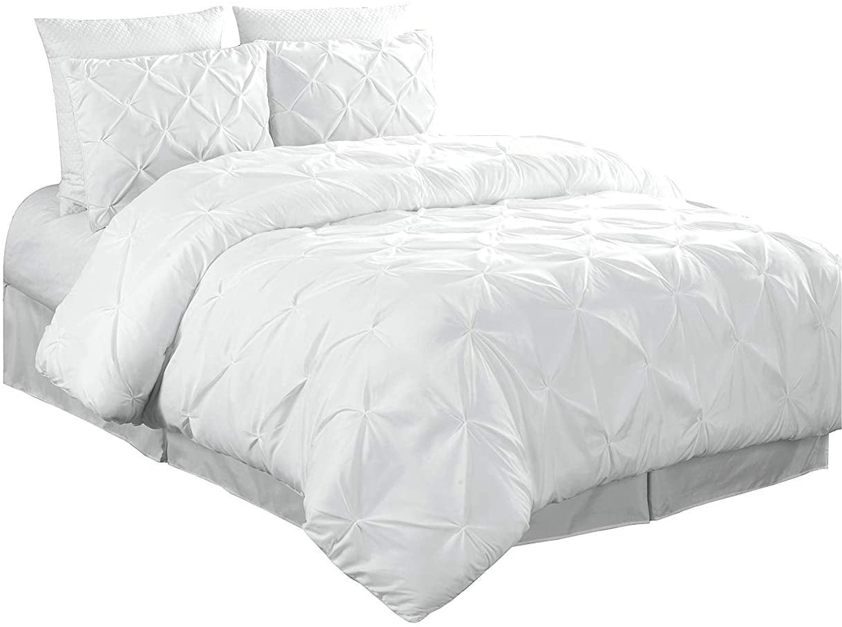 Chezmoi Collection Berlin 3-Piece Pinch Pleated Pintuck Comforter Set， Queen， White