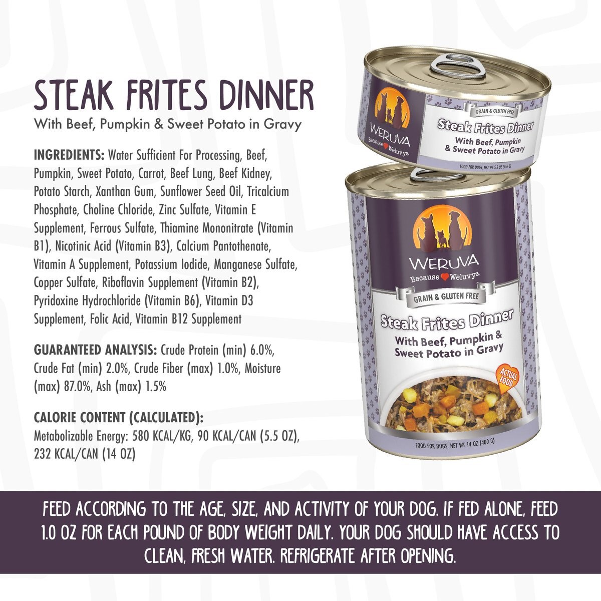 Weruva Steak Frites Dinner with Beef， Pumpkin and Sweet Potatoes in Gravy Grain-Free Canned Dog Food