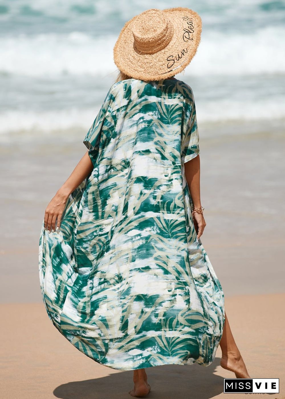 Boho Leaf Printed Beach Cardigan Loose Dress Amelia