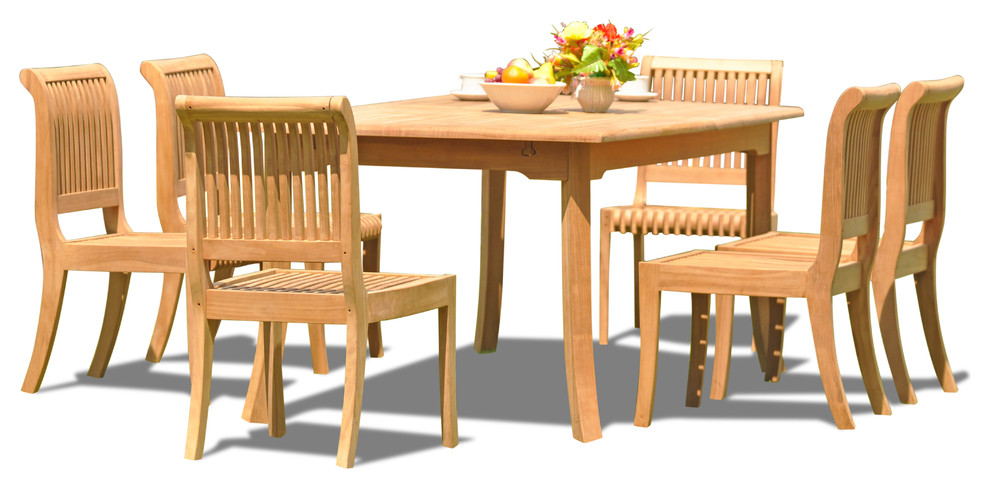 7 Piece Outdoor Teak Dining Set  94 quotExtension Rectangle Table  6 Armless Chairs   Transitional   Outdoor Dining Sets   by Teak Deals  Houzz