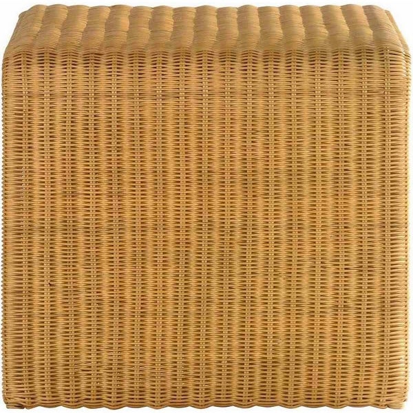 22 Inch Side End Table， Woven Rattan Frame， Waterfall Edges， Square Surface