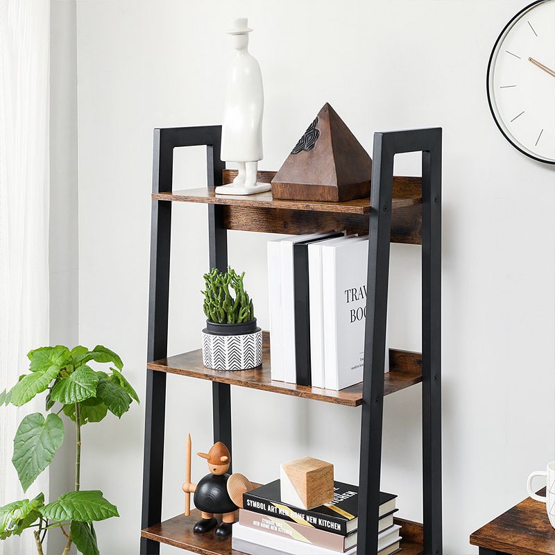 Industrial Ladder， 4-tier Bookshelf With Backboard， Storage Rack Shelf Unit， Bathroom， Living Room