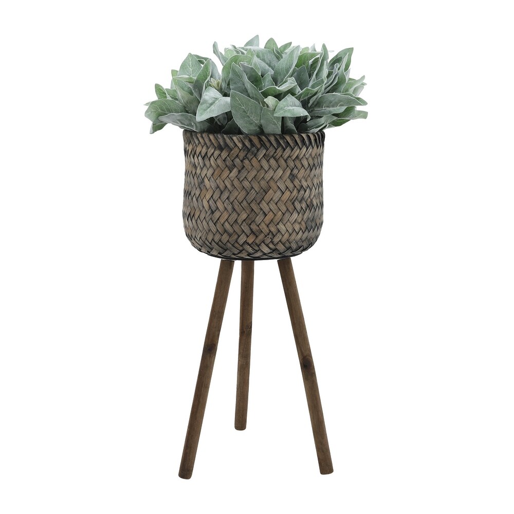 Set of 2 Bamboo Wood Planters on Stands  Indoor Outdoor  Brown/Black  12 L x 12 W x 23 H   12\