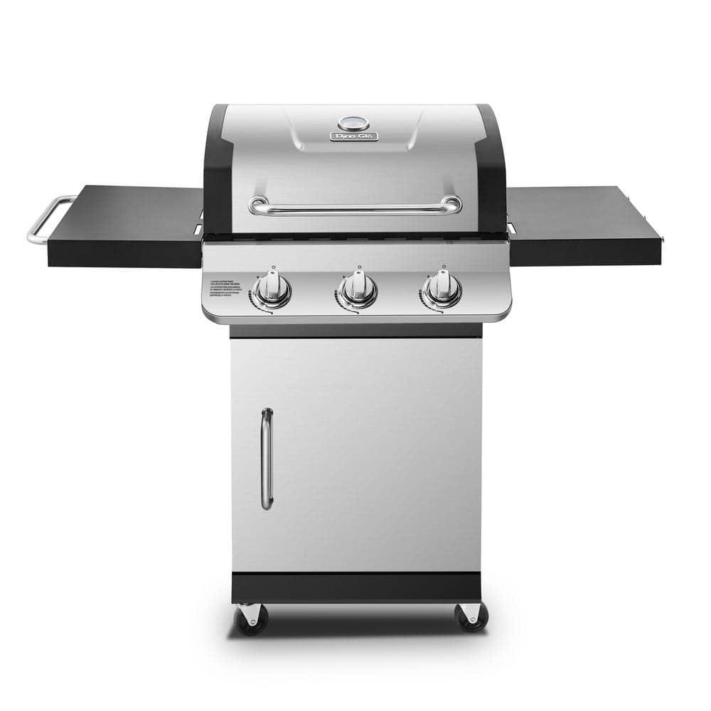 DynaGlo Premier 3Burner Propane Gas Grill in Stainless Steel with Folding Side Tables