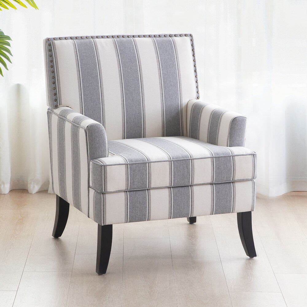 HUIMO Club Chair Linen Upholstered Accent Armchair with Nailhead Trim and Wood Legs Blue/ Red/ Grey  Rivets design