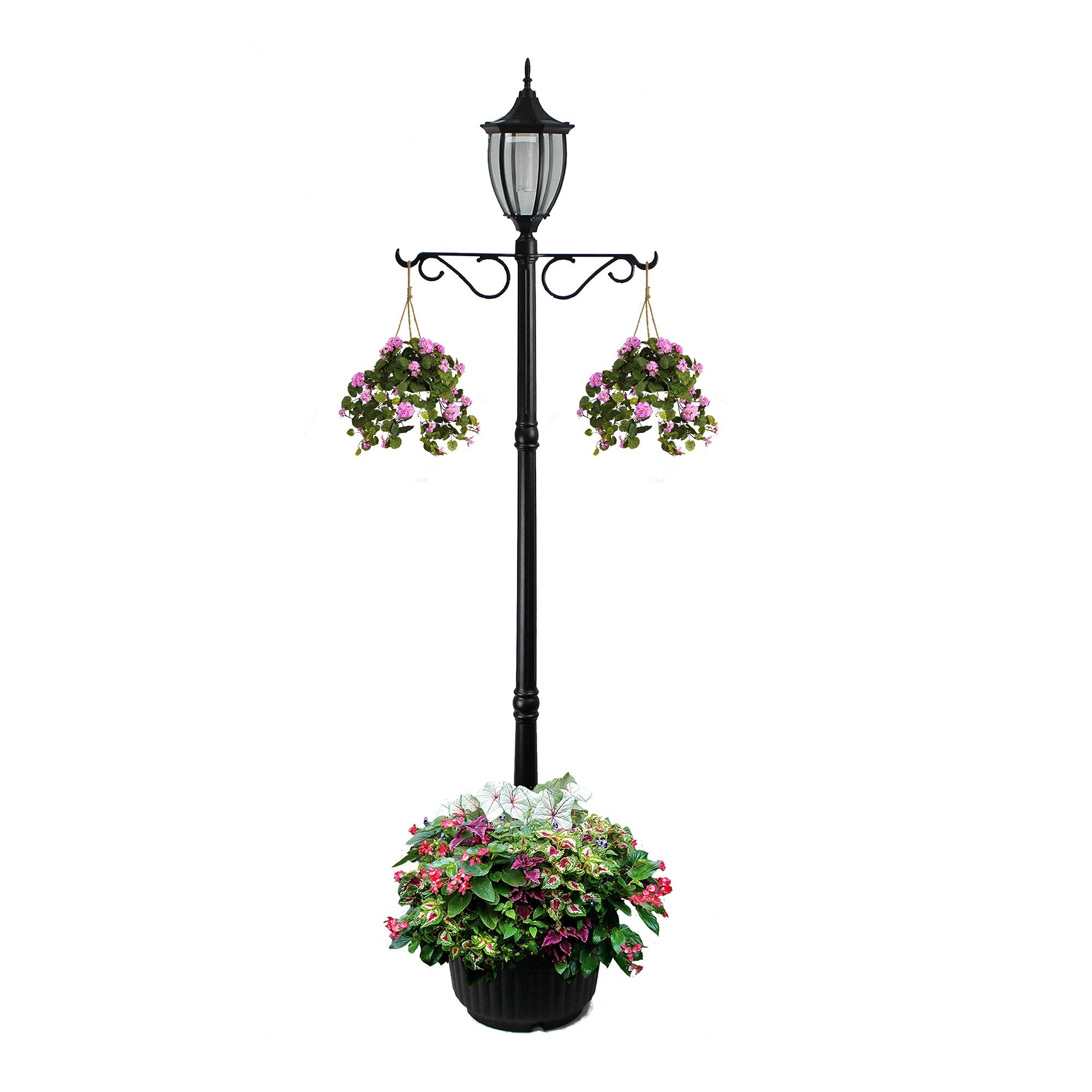 SunRay Cresmont Solar Lamp Post and Planter， with Hanger， Black， Single Head