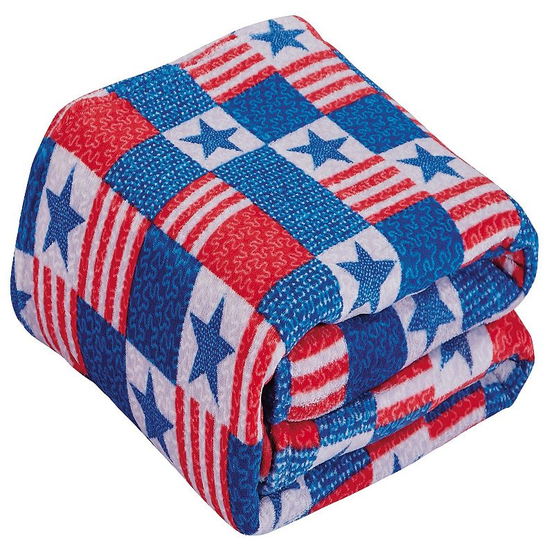 Plazatex Patriotic Patchwork Microplush Decorative All Season 50 X 60 Throw Blanket