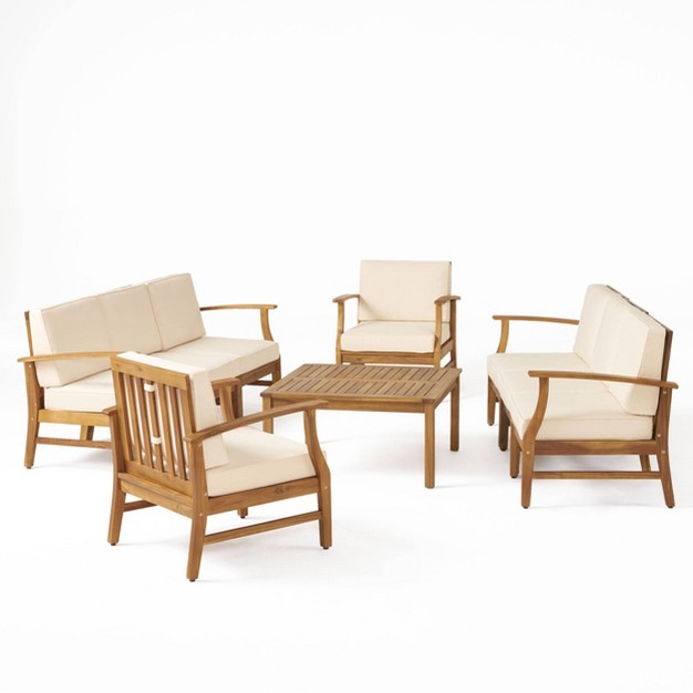 Perla 9pc Acacia Wood Patio Conversation Set Teak cream Christopher Knight Home