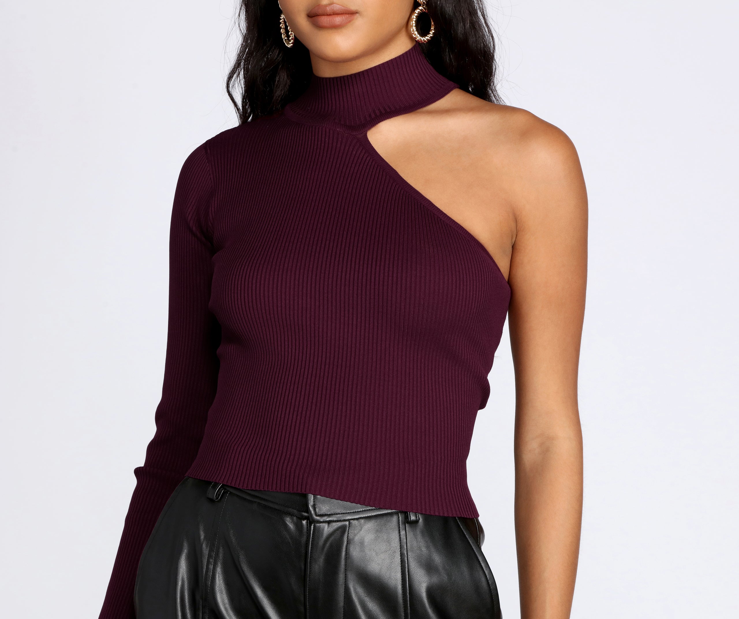 One Shoulder Mock Neck Top