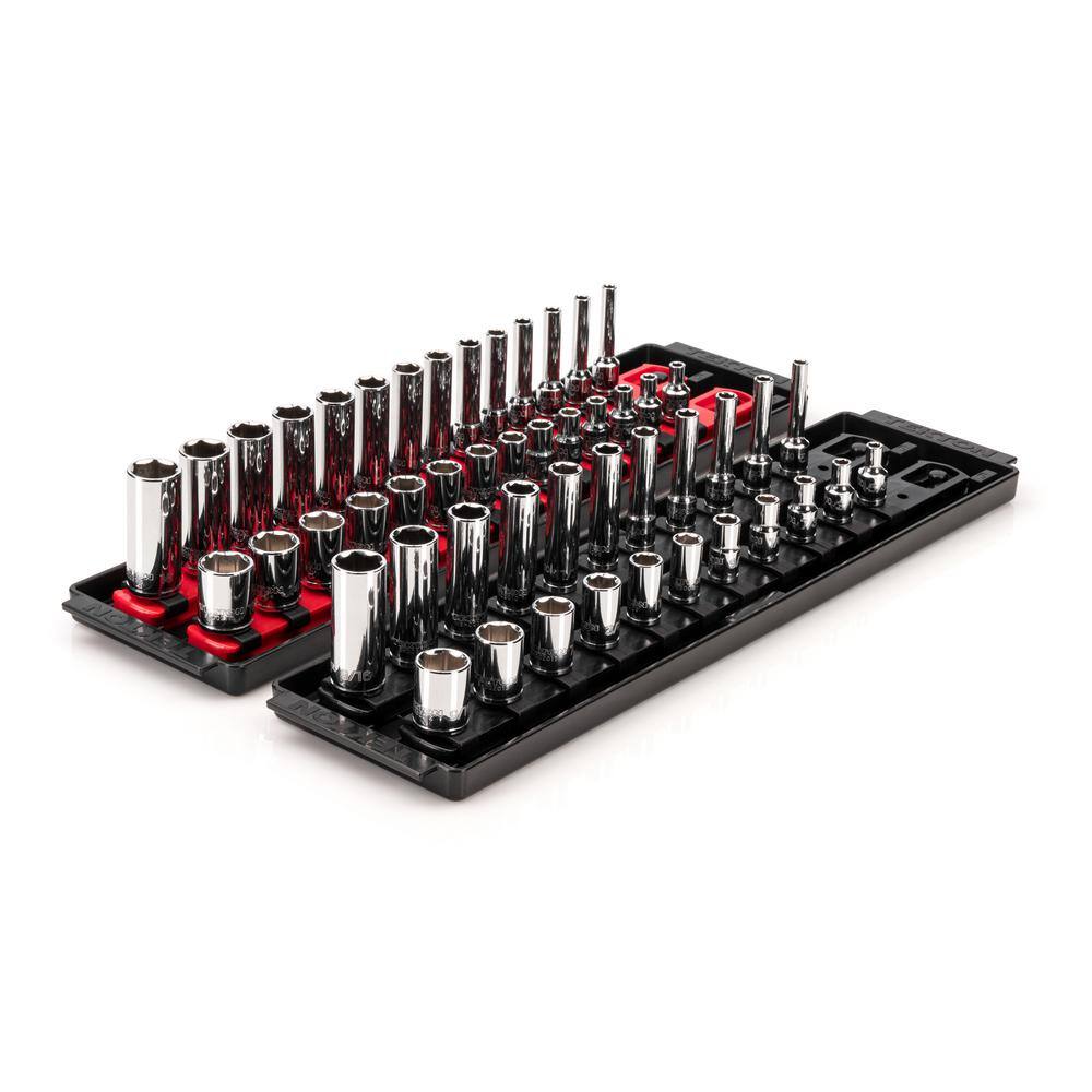 TEKTON 14 in. Drive 6-Point Socket Set with Rails (532 in.-916 in. 4 mm-15 mm) (50-Piece) SHD90215