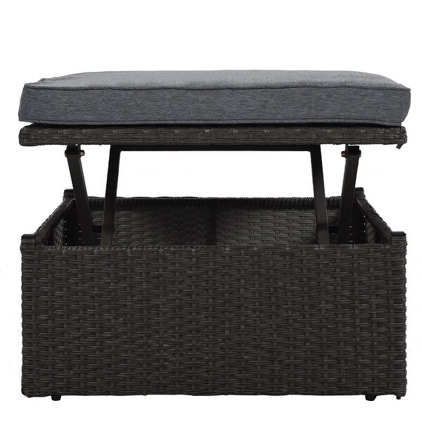 Roomfitters Outdoor Patio Rectangle Daybed with Retractable Canopy，Wicker Sectional Seating with Washable Cushions