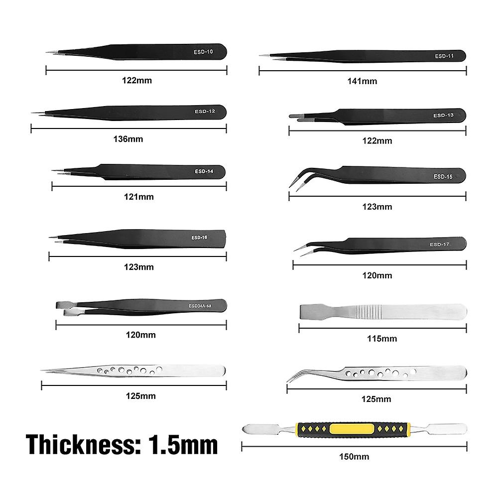 10pcs Anti-static Esd Stainless Steel Tweezers Maintenance Tools Industrial Precision Curved Straight Tweezers Repair Tools