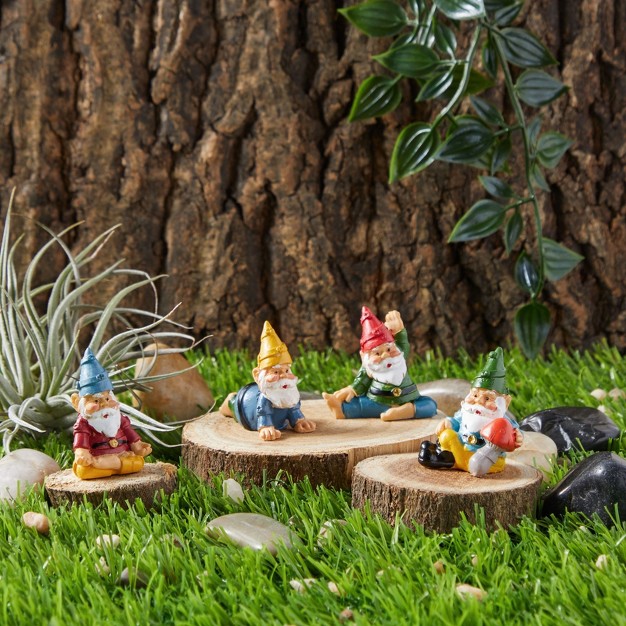 Juvale 4 Pieces Mini Garden Gnomes Outdoor Fairy Miniature Statue Accessories Set Decorations In Funny Poses Yard Ornaments For Yoga Gifts Planter